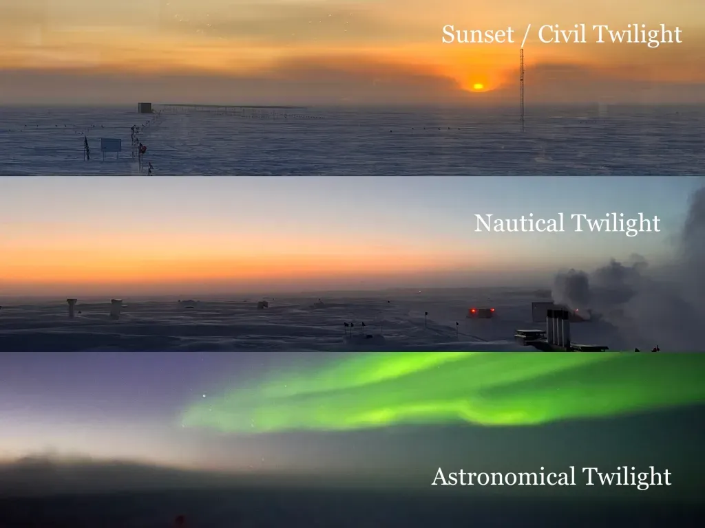 Stages of Twilight at the South Pole